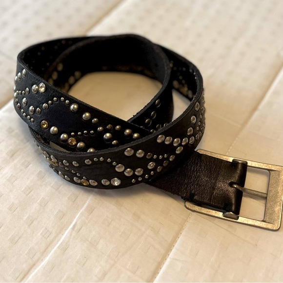 SOLD 💟 Free People Leather Embellished Studded Belt OS Black - Picture 4 of 10